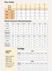Size Guide for Women's striped boxy T-shirt sewing pattern 'Lisa'