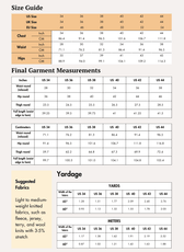 Size guide for men's joggers 'Louis' sewing pattern with measurements in inches and centimeters
