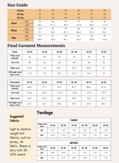 Size guide and measurement charts for men's swim shorts sewing pattern