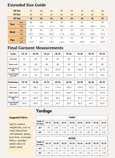 extended size guide for 'Luna' reversible ruched top sewing pattern