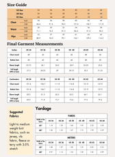 Size guide and detailed sewing instructions for men's long sleeve T-shirt