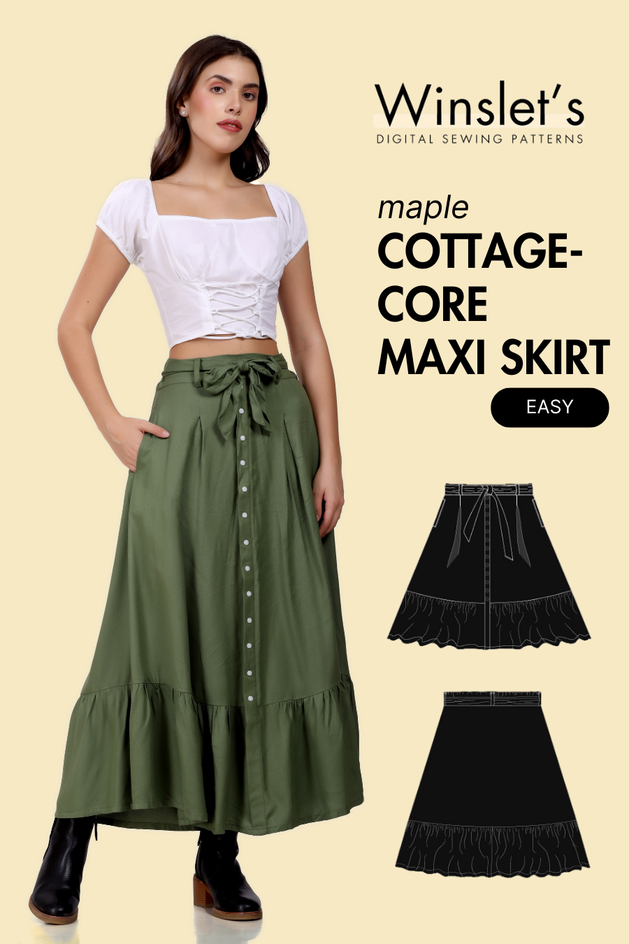 Cottagecore Maxi Skirt PDF Women's Sewing Pattern Gathered Tier