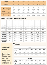 Size guide chart for women's wide leg belted trousers sewing pattern