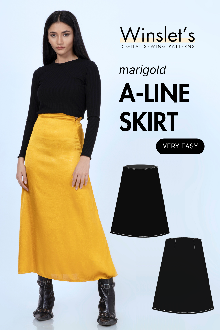 A-Line Skirt PDF Women's Sewing Pattern Midi Skirt Woven