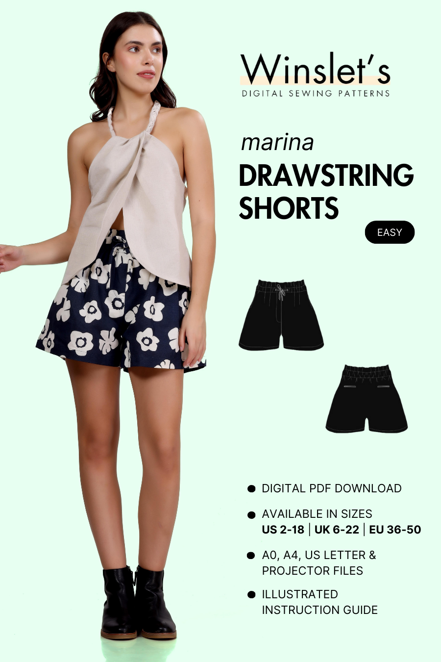 Drawstring shorts sewing pattern hot sale