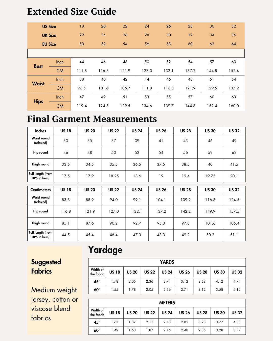 Extended Size Chart Drawstring Shorts Women's PDF Woven Sewing Pattern highlights