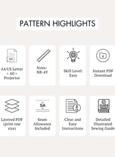 Max kid's romper pattern highlights: A4, US Letter, A0 and projector files, newborn to 4 years sizing and easy skill level