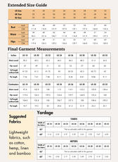 Extended Size guide chart for women's wide leg pants sewing pattern