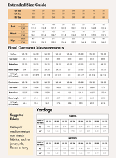 Extended Size guide and measurement charts for 'Noelle' crop jacket sewing pattern