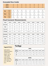 extended size chart for women's midi tank dress 'Pamela' sewing pattern with cutout back design