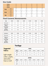 Men's formal shirt sewing pattern with detailed size guide and measurements