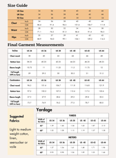 Size guide and measurement charts for men's short sleeve shirt sewing pattern 'Paul'