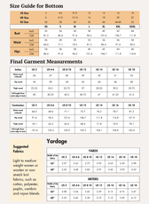 Size guide for women's pajama bottom with measurements in inches and centimeters