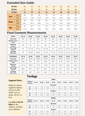 Extended Size guide chart for women's bomber jacket 'Raya' with measurements in inches and centimeters for various sizes