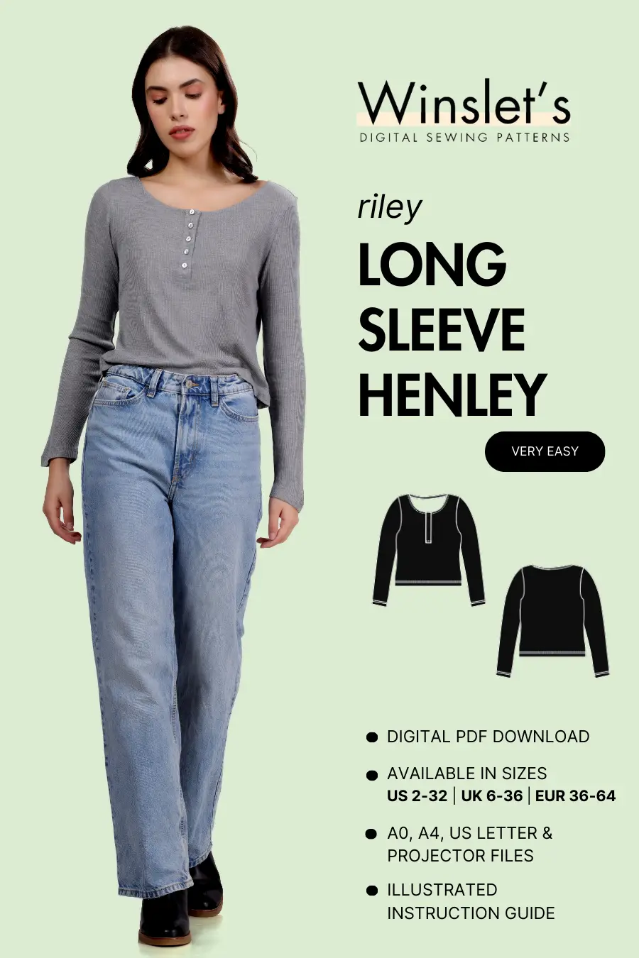 Long Sleeve Henley Sewing Pattern - Riley – Winslet's Sewing Patterns