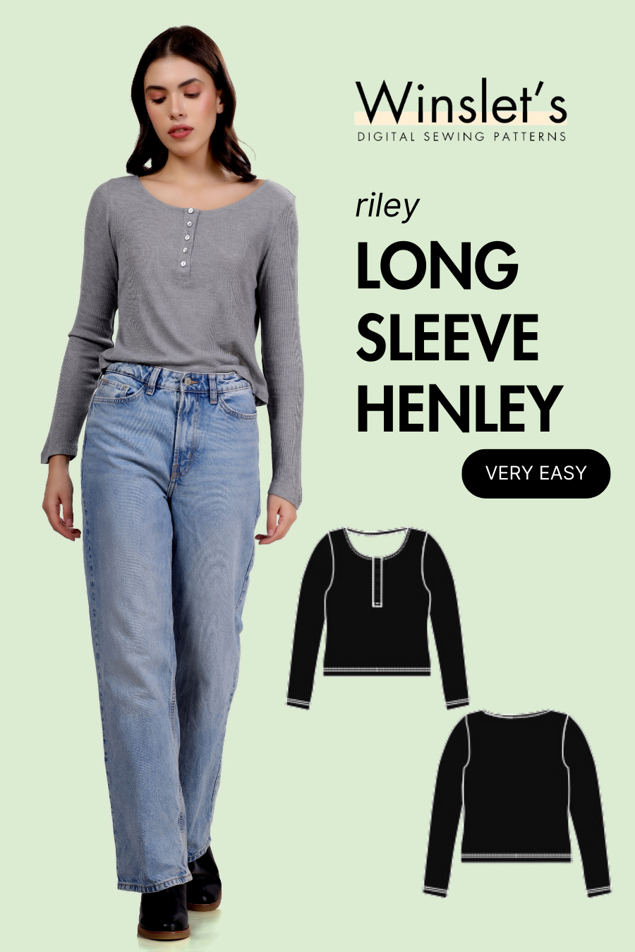Henley PDF Women's Tshirt Sewing Pattern Long Sleeves Buttoned