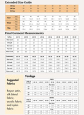Extended size sewing pattern size guide for women's maxi slip dress