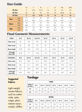 Size guide for pink puff-sleeve cottagecore blouse pattern