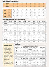 Extended Size guide chart for halter mini dress sewing pattern