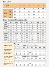 Size guide chart for halter mini dress sewing pattern