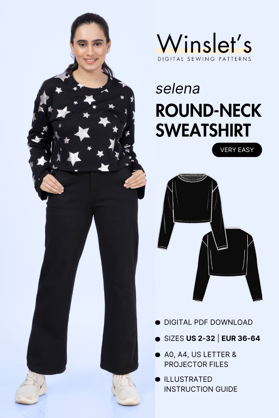 Round Neck Sweatshirt Sewing Pattern 'Selena'