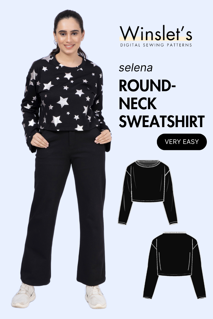 Sweatshirt PDF Women's Sewing Pattern | Long Sleeves | Round Neck