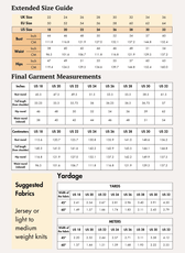 Extended size guide and fabric yardage for Sierra dress sewing pattern