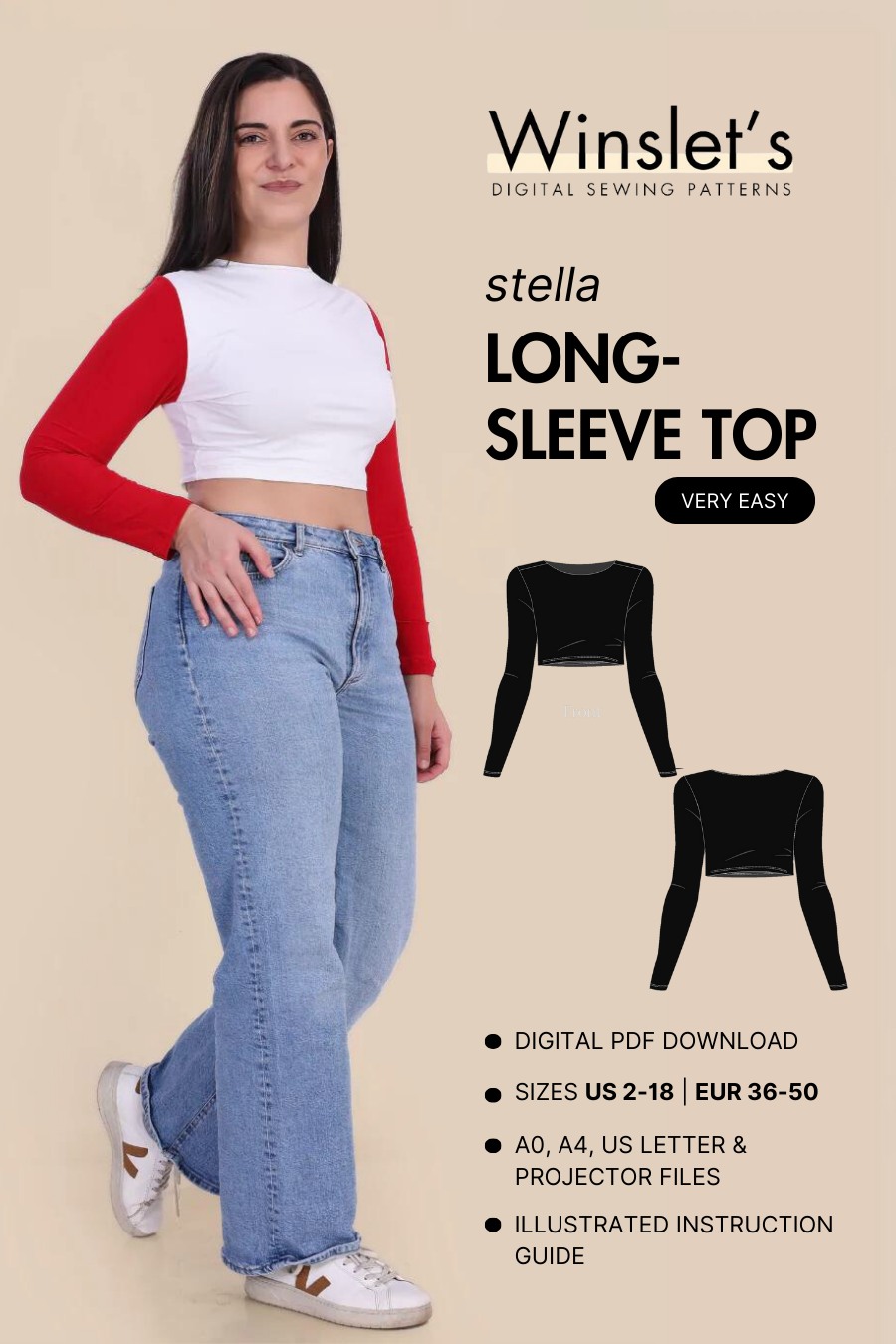 Long Sleeve Crop Top Sewing Pattern 'Stella'