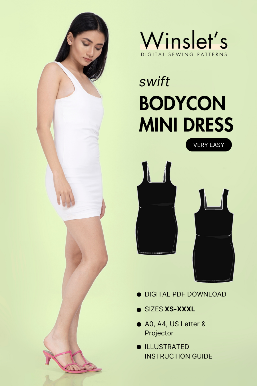 Bodycon Mini Dress Sewing Pattern 'Swift'