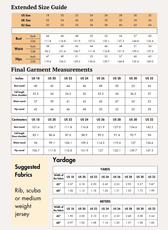 Extended size guide and measurements for 'Swift' bodycon mini dress sewing pattern