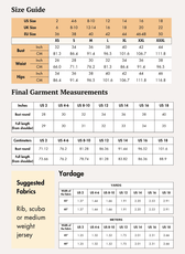 Size guide and fabric yardage for 'Swift' sleeveless knit mini dress sewing pattern