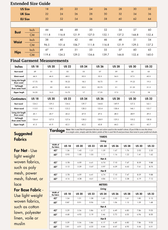 Extended Size guide chart for women's sewing pattern Viola dress