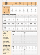Size guide chart for women's sewing pattern Viola dress