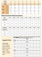 Extended Size guide of Violet Barbiecore sewing pattern