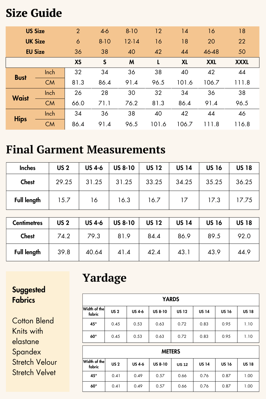 Size guide and fabric recommendations for the 'Winx' Halter Neck Top sewing pattern. Includes measurements, fabric suggestions, and yardage details.