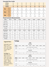 Extended size guide chart for sewing pattern