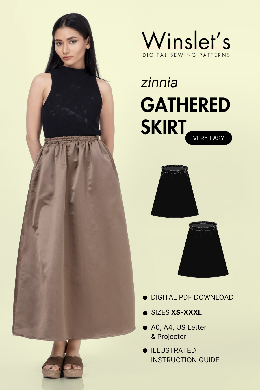 Gathered Skirt Sewing Pattern 'Zinnia'