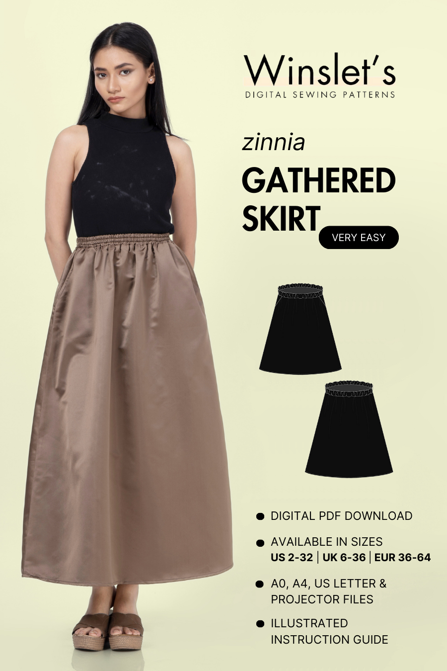 Zinnia Gathered Skirt Pattern Midi Skirt Sewing Pattern