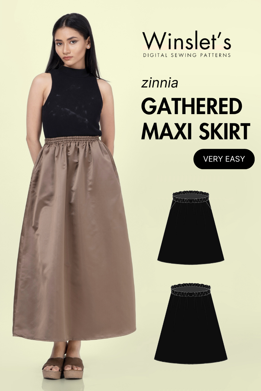 Gathered Maxi Skirt Sewing Pattern 'Zinnia'